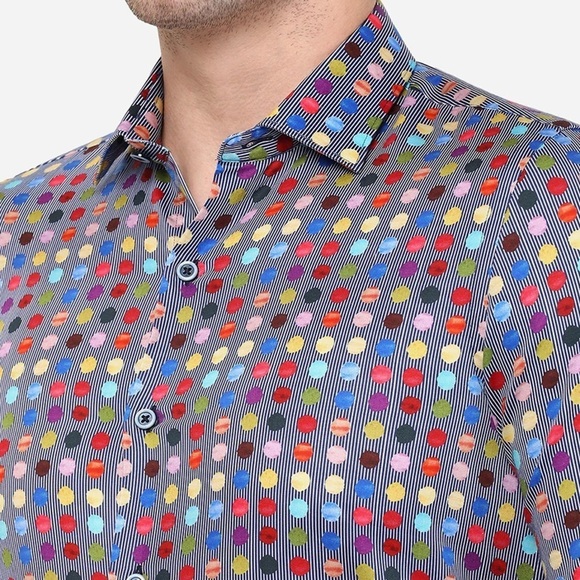 NWT Eight X Dress Shirt Mens XXL Slim Fit Button Up Short Sleeve Colorful dots - Picture 1 of 11